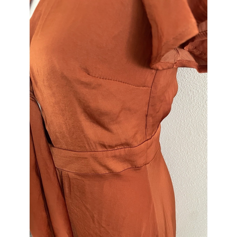 Francesca's SSFLUTTERS High-Low Tie-Front Midi Dress Burnt Orange Rust Small NWT - Picture 4 of 13